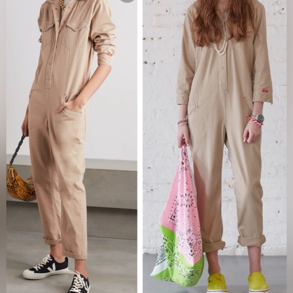 Denimist Cowboy Jumpsuit - Tan - Pearl like snaps